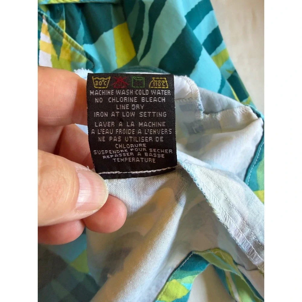 Tribal Women Teal Green Tropical Palm Print Stretch Cotton Blazer Jacket Size 10